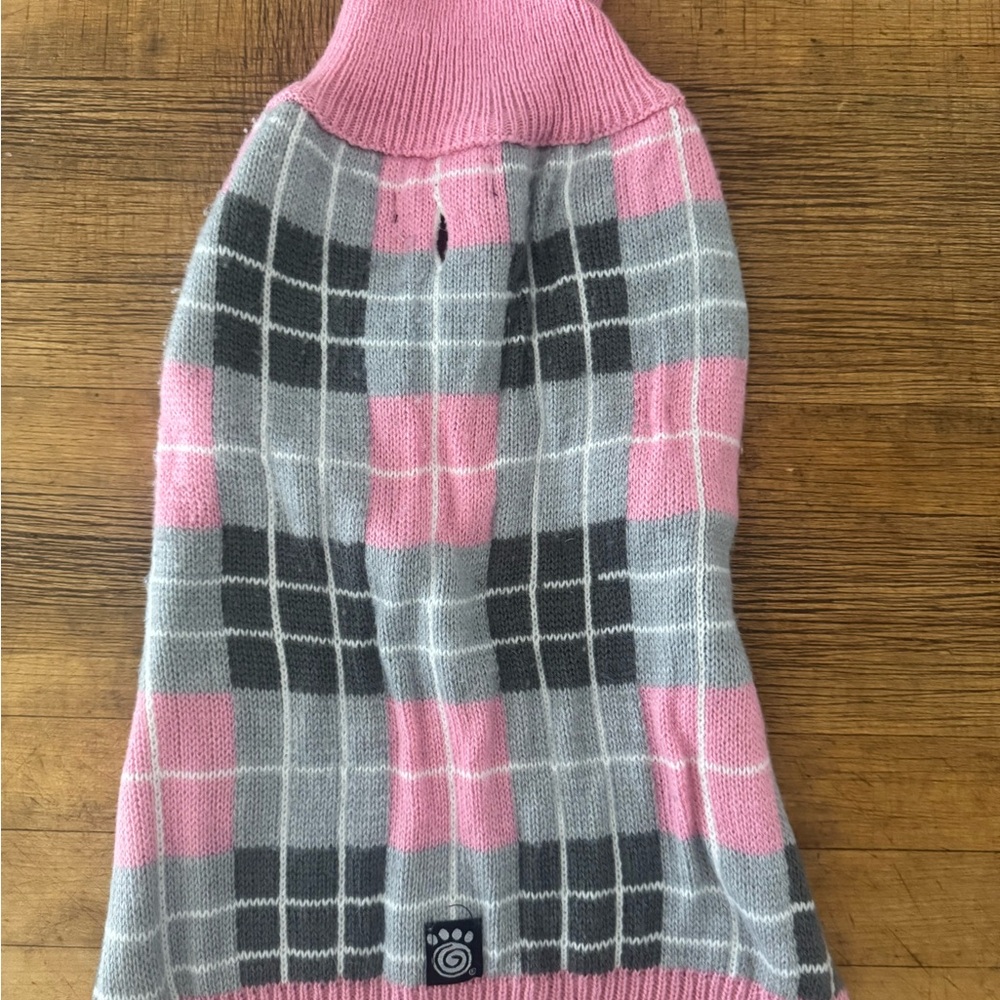 Pink and Gray Plaid Knit Dog Sweater